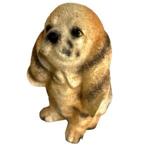 Dog Statue Figurine - Flocked Ceramic - Beagle Puppy Dog 5.5" - Vintage